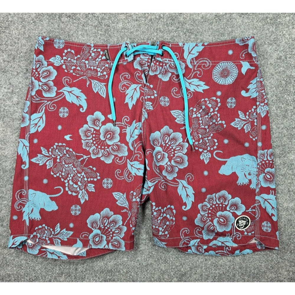 Lost Enterprises Board Shorts Mens 38 Maroon Aqua Y2K Swim Trunks at Sea 91-93